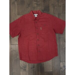 Columbia Men's Red Size L Button‎ Up Short Sleeve Shirt Cotton Blend Pocket Logo